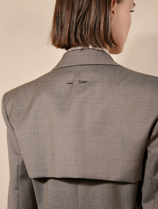 Veste cintrée en toile de laine stretch taupe