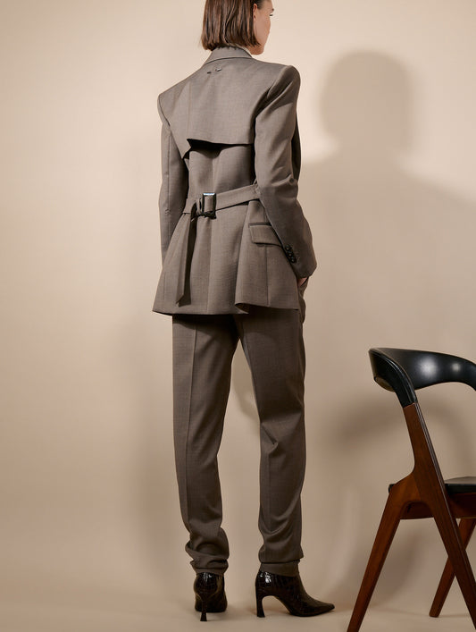 Veste cintrée en toile de laine stretch taupe