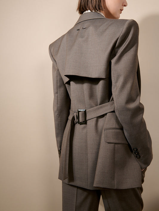 Veste cintrée en toile de laine stretch taupe