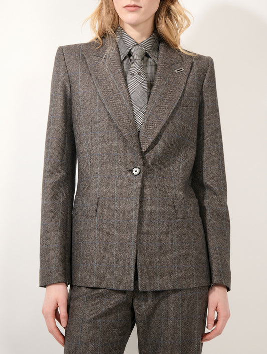 Iced brown Prince of Wales flannel fitted jacket
