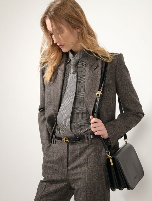 Iced brown Prince of Wales flannel fitted jacket