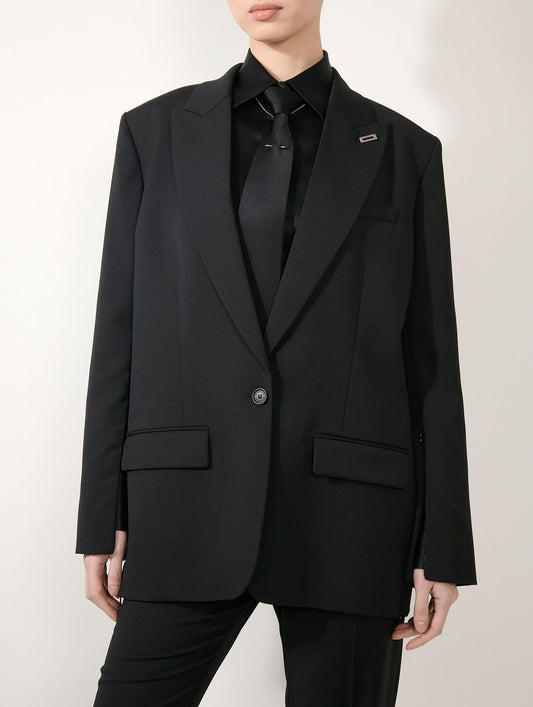 Veste droite oversize en gabardine de laine noire