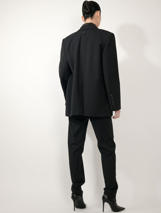 Veste droite oversize en gabardine de laine noire