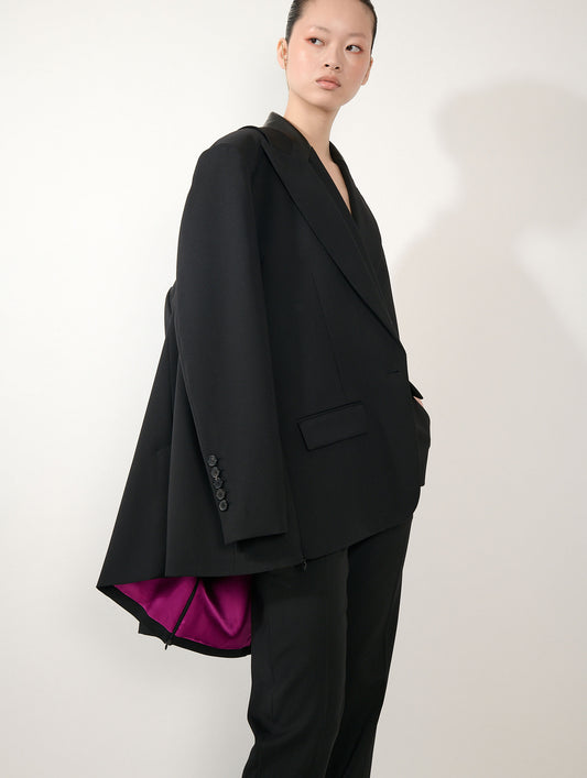 Veste droite oversize en gabardine de laine noire