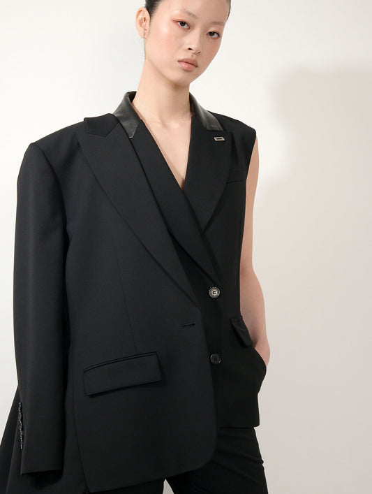 Veste droite oversize en gabardine de laine noire