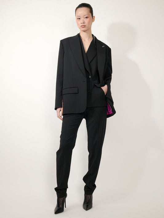 Veste droite oversize en gabardine de laine noire