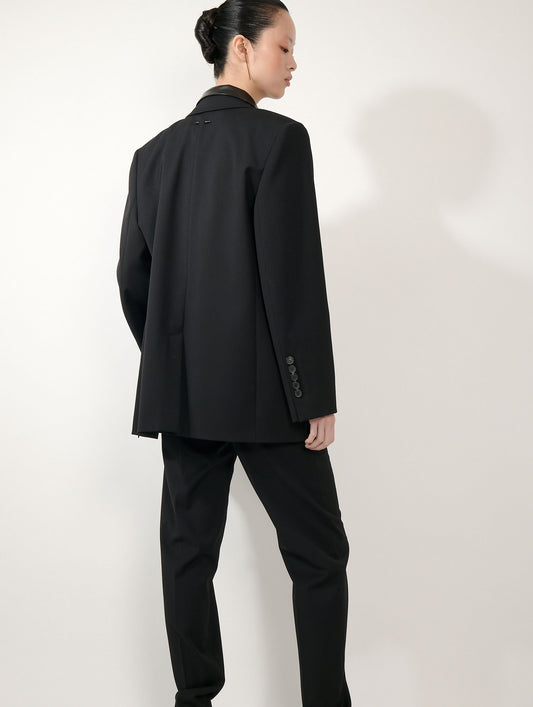 Veste droite oversize en gabardine de laine noire