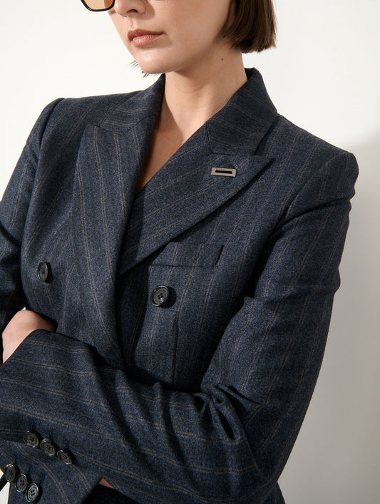 Blue striped flannel double-breasted jacket
