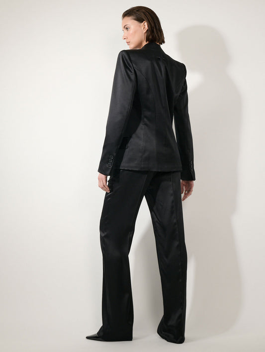 Black silk satin draped jacket