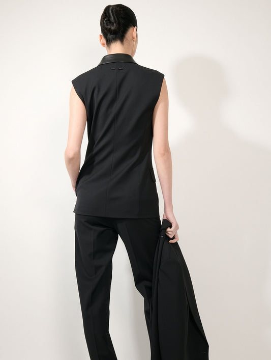 Black wool gabardine sleeveless jacket