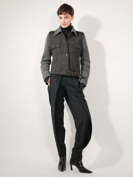 Blouson mix matières en Prince de Galles gris