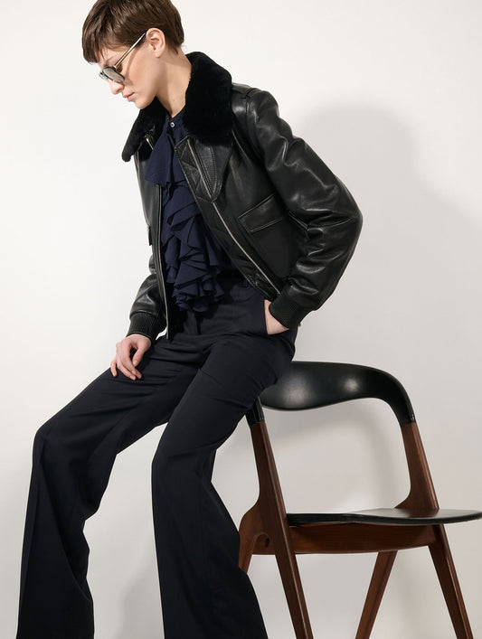 Blouson pilote en cuir noir