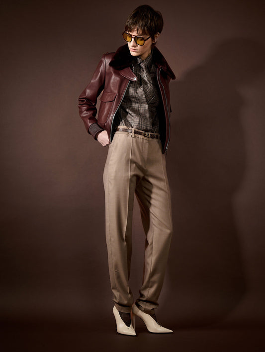 Blouson pilote en cuir bordeaux