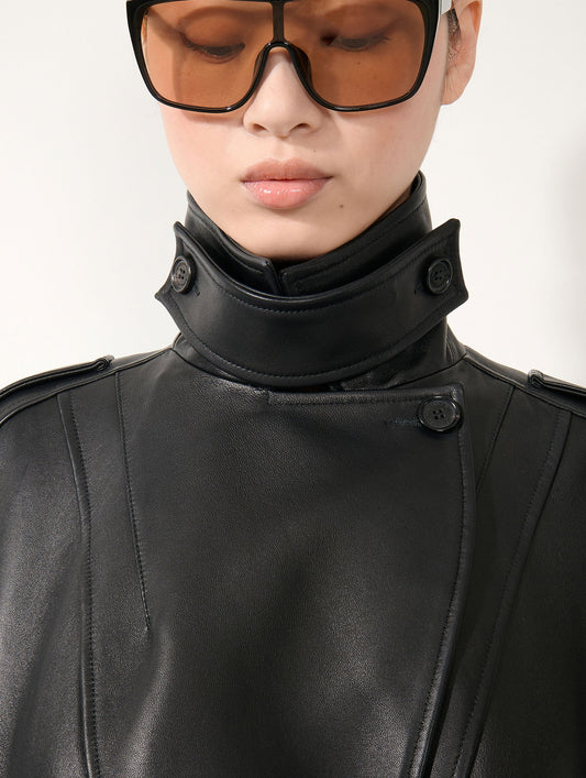 Blouson en cuir d'agneau noir