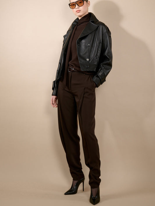 Blouson en cuir d'agneau noir