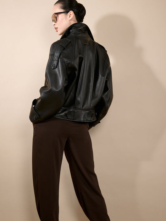 Blouson en cuir d'agneau noir
