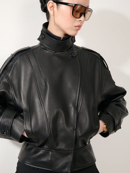 Blouson en cuir d'agneau noir
