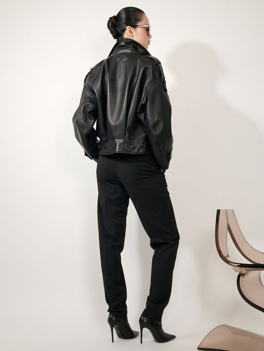 Blouson en cuir d'agneau noir