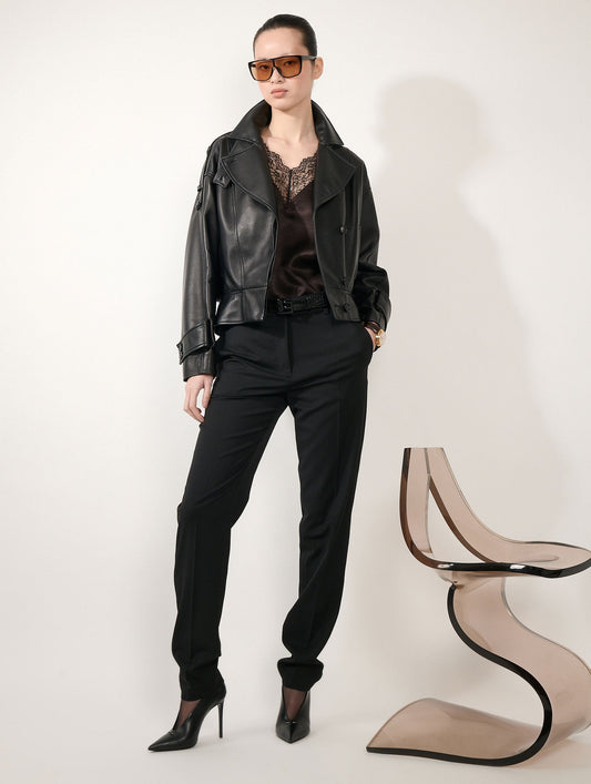 Blouson en cuir d'agneau noir