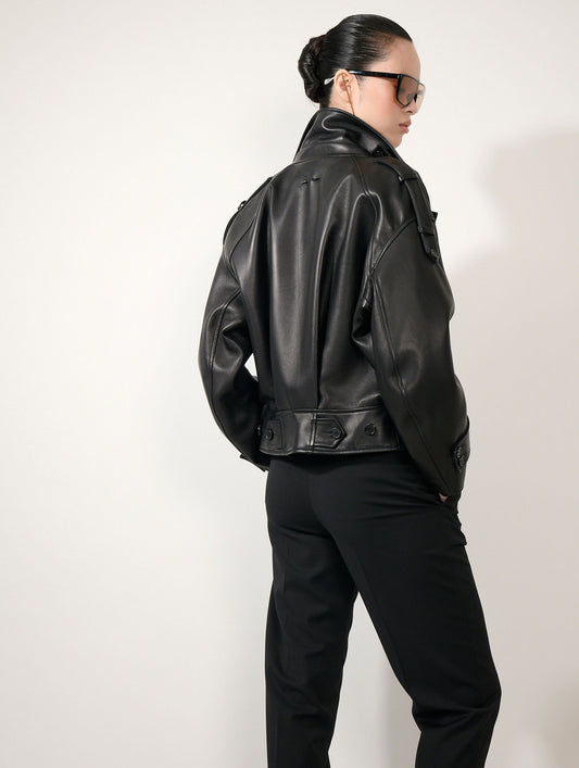 Blouson en cuir d'agneau noir