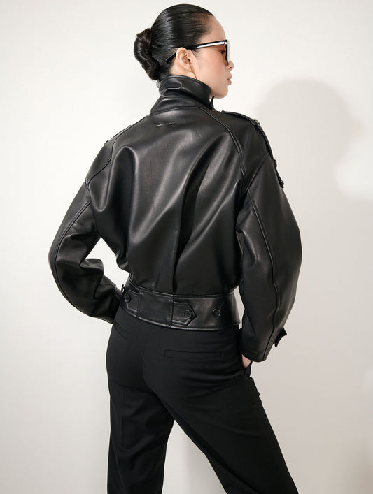 Blouson en cuir d'agneau noir