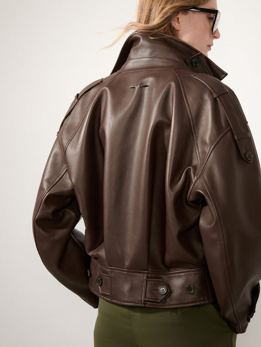 Blouson en cuir d'agneau café