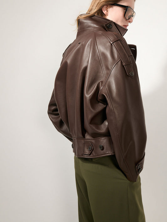 Blouson en cuir d'agneau café