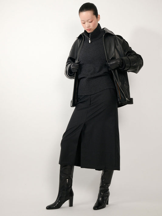 Blouson oversized en cuir d'agneau noir