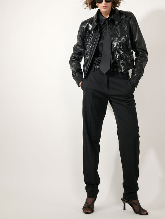 Blouson en cuir et élaphé noir