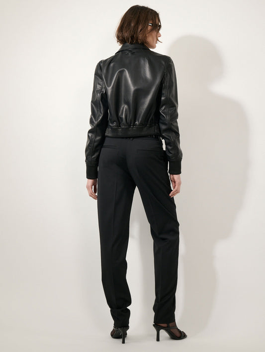 Blouson en cuir et élaphé noir