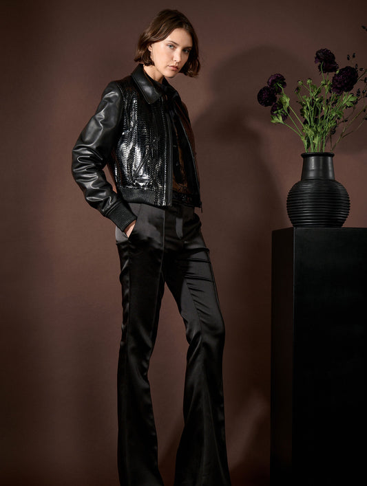 Blouson en cuir et élaphé noir