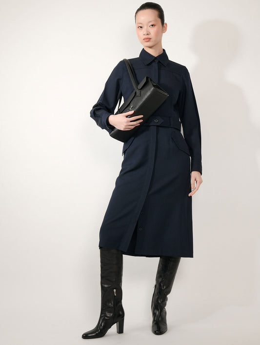 Dark navy wool cover coat dress