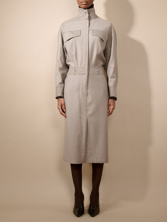 Greige buttoned flannel dress