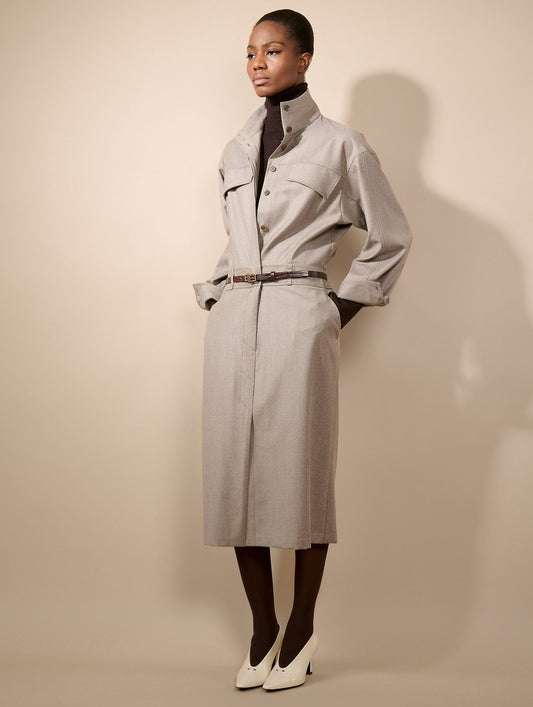 Greige buttoned flannel dress
