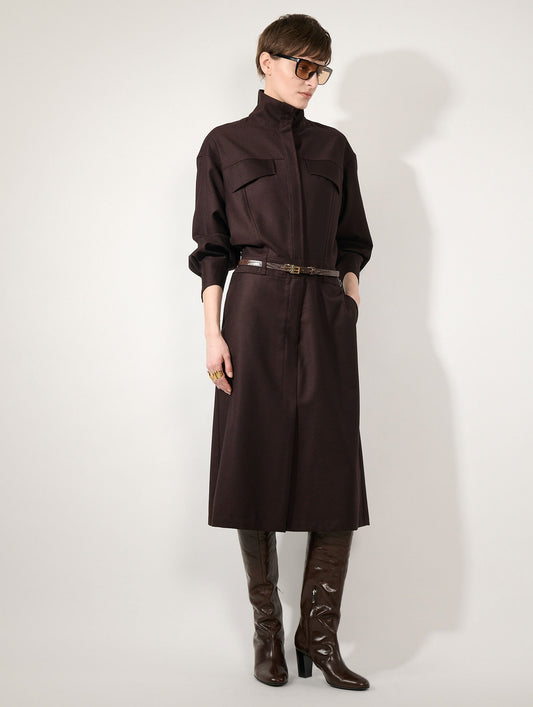 Robe boutonnée en flanelle bordeaux