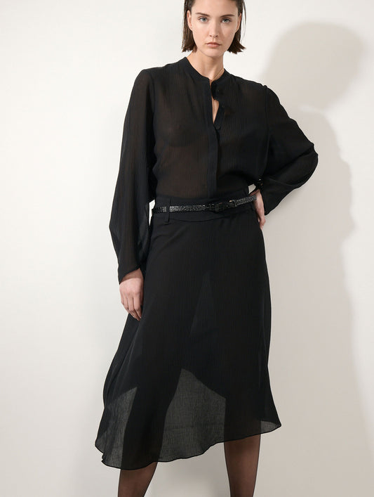 Black crinkled silk and cotton midi dress