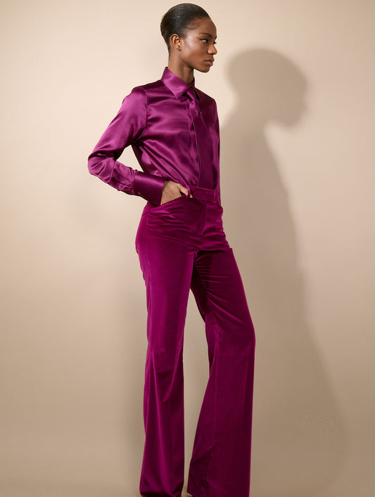 Chemise lavallière en satin de soie cyclamen