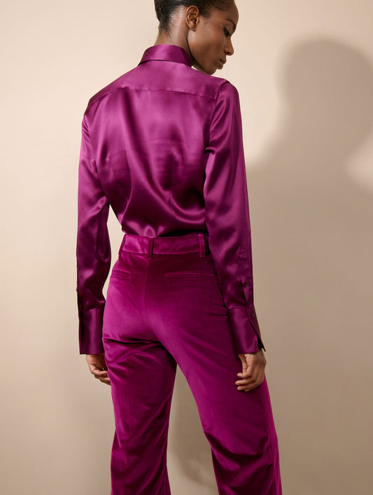 Chemise lavallière en satin de soie cyclamen