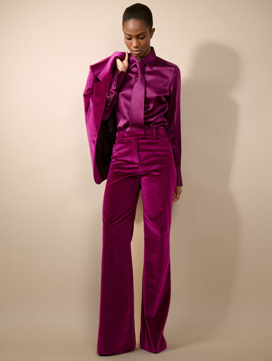 Chemise lavallière en satin de soie cyclamen
