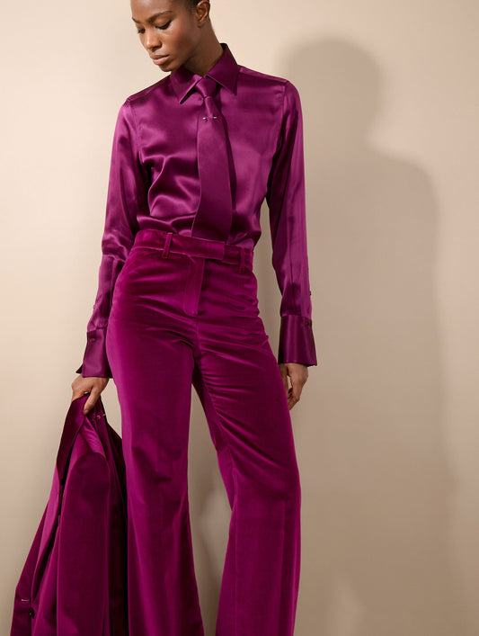 Chemise lavallière en satin de soie cyclamen