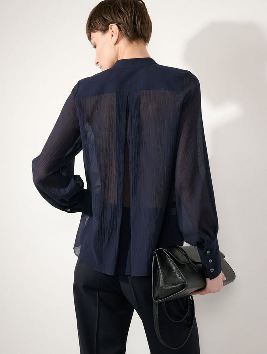 Chemise à jabots en crépon de soie encre