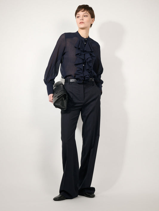 Chemise à jabots en crépon de soie encre