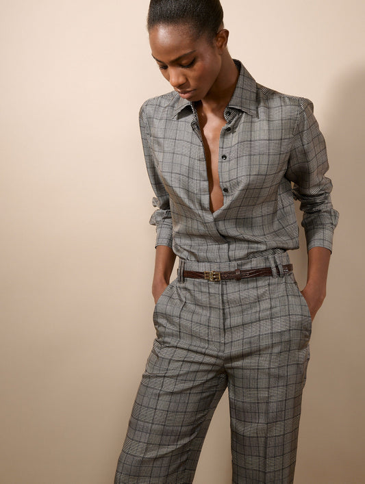 Chemise en twill de soie Prince de Galles noir