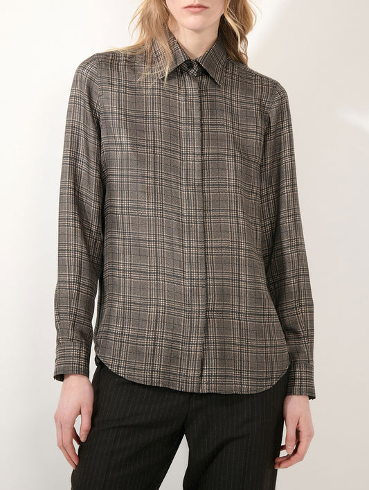 Brown Prince of Wales silk twill shirt