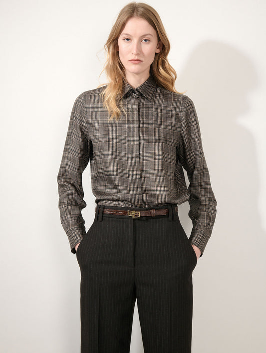 Brown Prince of Wales silk twill shirt