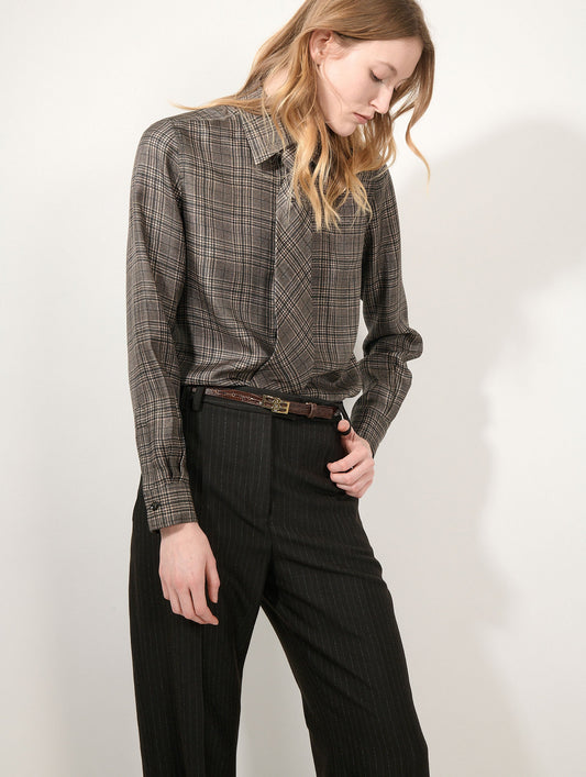 Brown Prince of Wales silk twill shirt