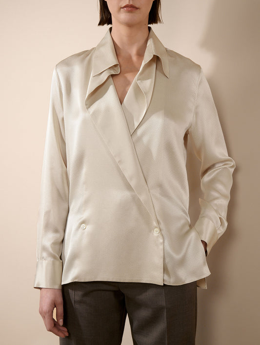 Champagne silk piqué wrap shirt