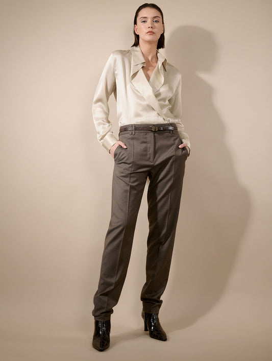 Champagne silk piqué wrap shirt