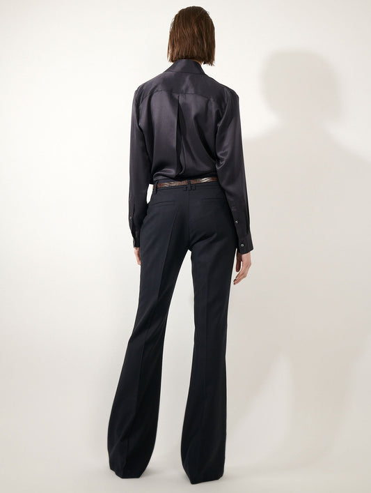 Chemise croisée en piqué de soie encre