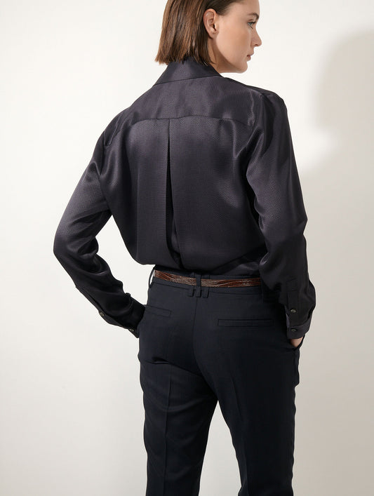 Chemise croisée en piqué de soie encre
